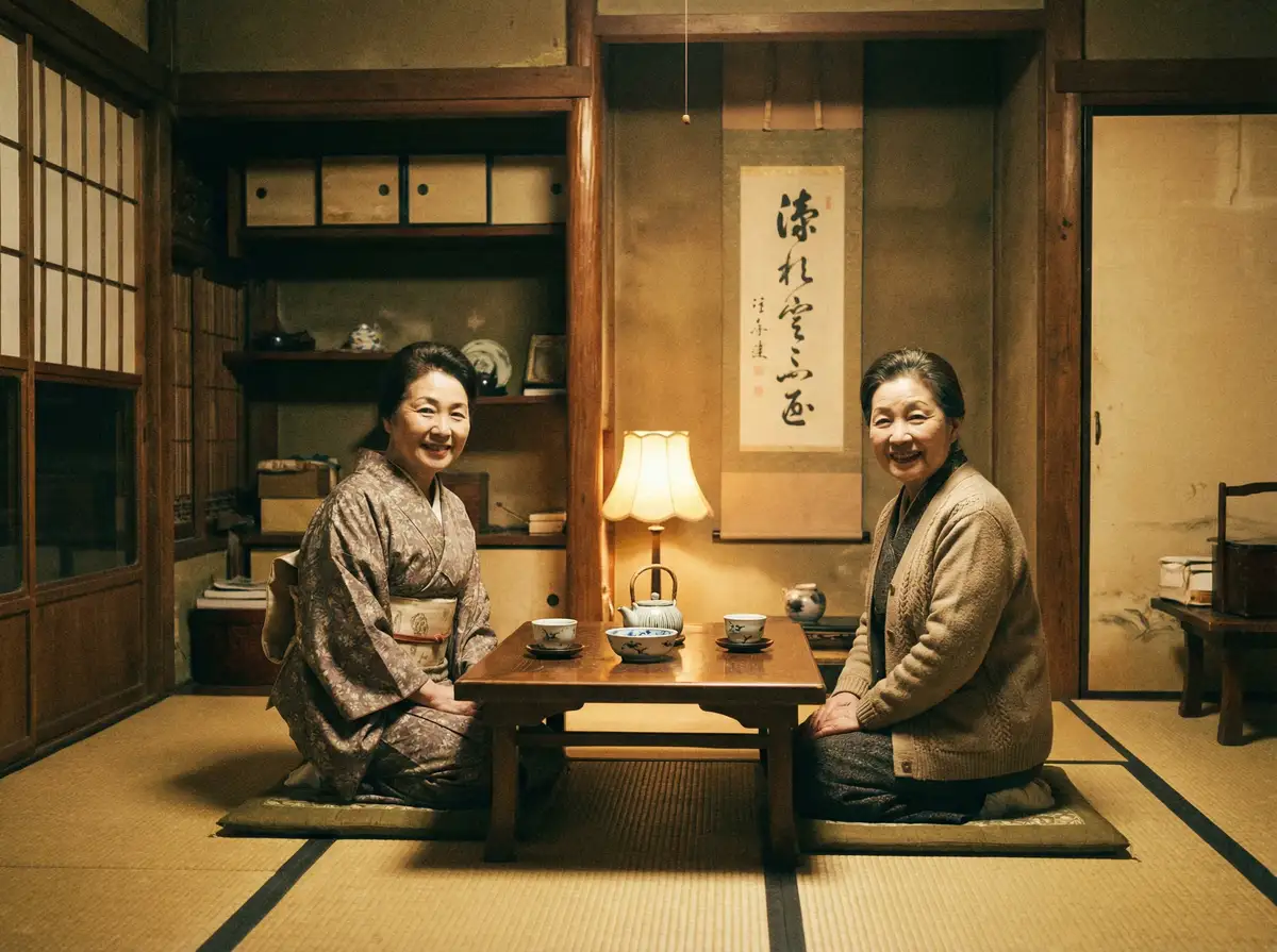 两位优雅的 里番-里番动漫最新创作与精选视频|里番 在日式茶室中品茶交谈